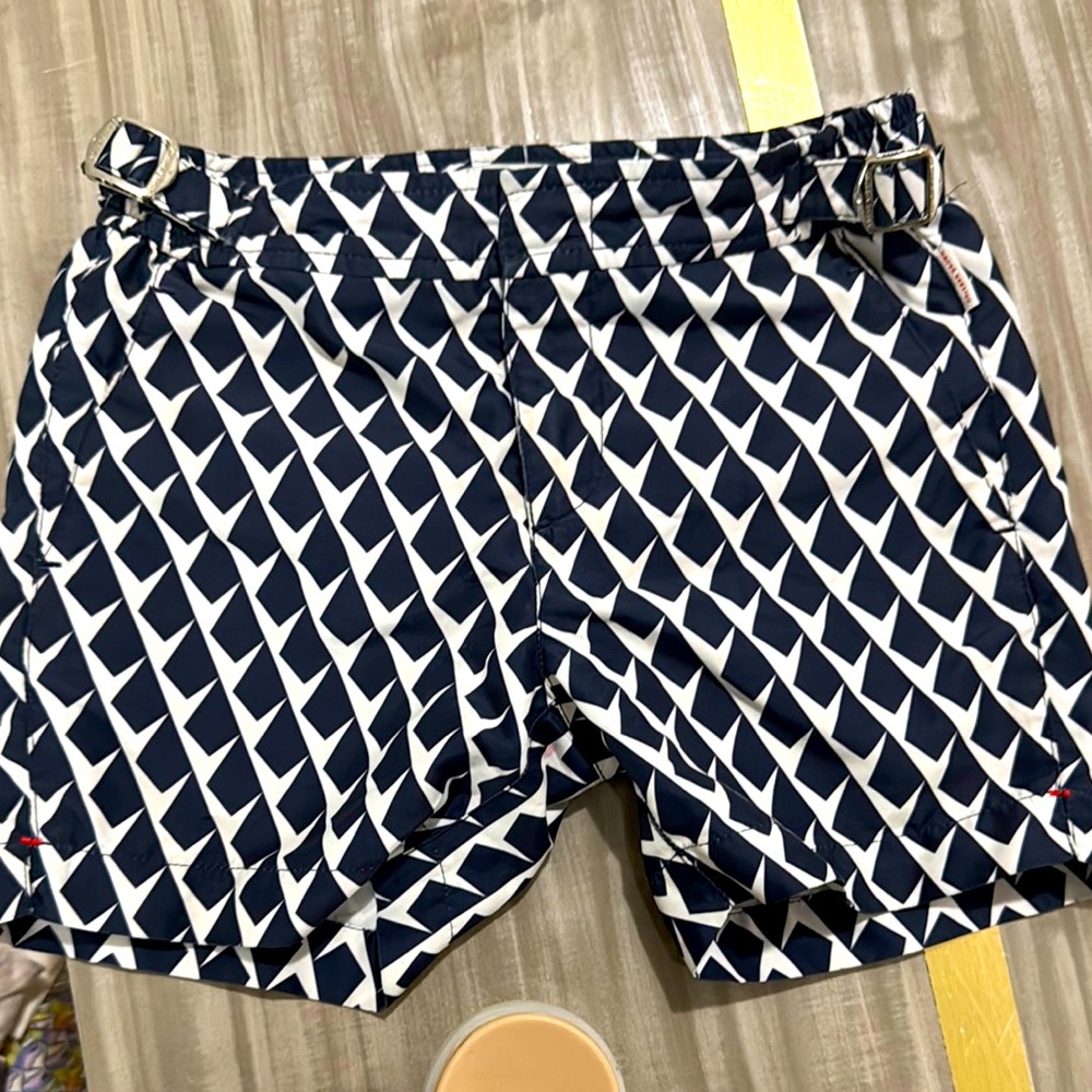 Orlebar Brown Blue and White Swim Trunks Modern Design